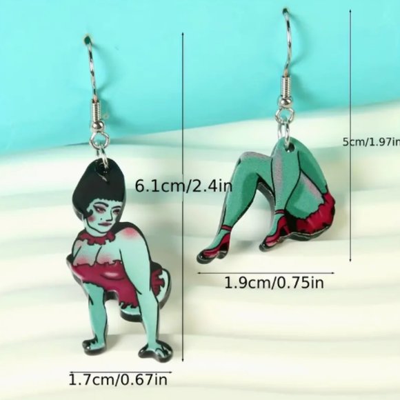 🧿 2 for $25 🧿 Beetlejuice - Character Spooky Dangle Acrylic Earrings - Picture 2 of 7